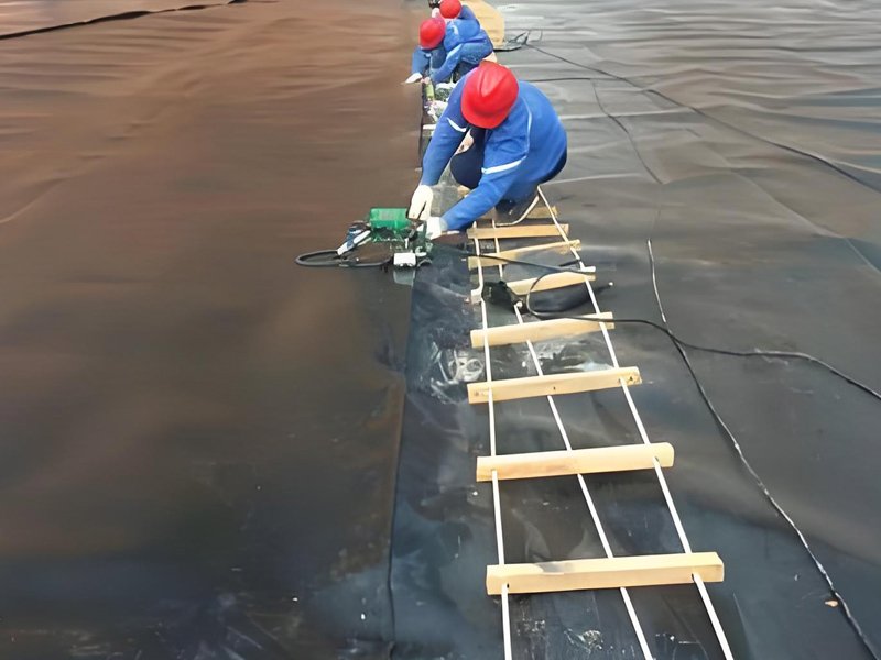 Soldadura de revestimiento de estanque de geomembrana